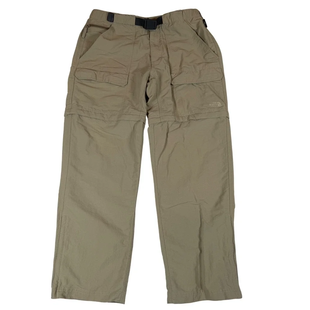 The North Face Mens L Khaki Convertible Cargo Hiking Pants Zip Off Tan Nylon